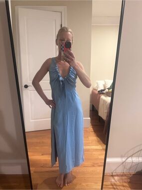 Abercrombie & Fitch Sky Blue Ruffle Tie-Front Maxi Dress